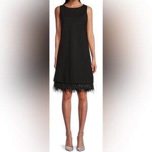 J. McLaughlin Black (Glenn) Dress With Feather Trim Women’s Size XS